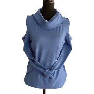 Buffalo David Bitton Women's Cold Shoulder Cowl Neck Top LG Blue 90s